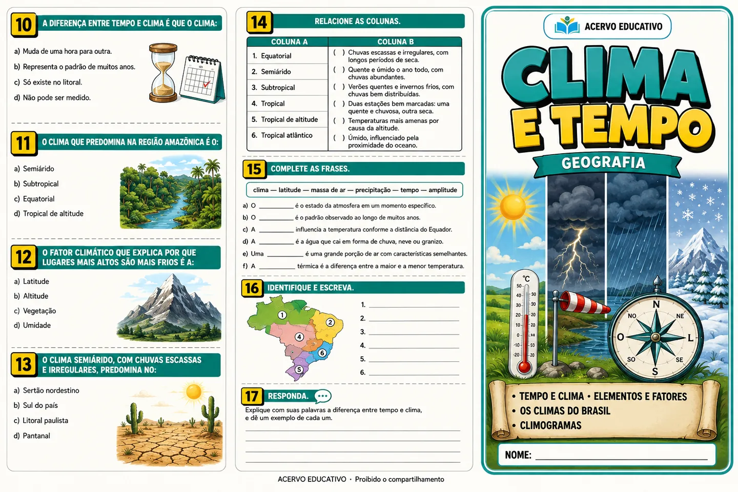 Folder de atividades — Clima e tempo atmosférico (verso)