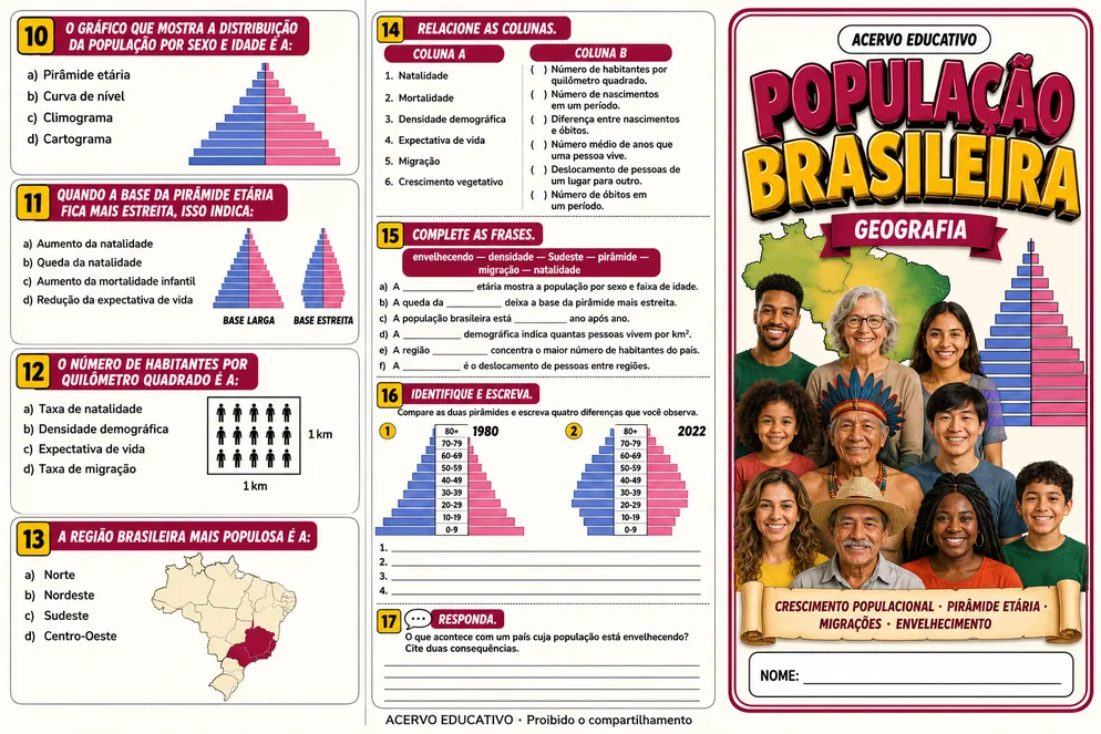 Exercícios do folder de população brasileira e pirâmide etária